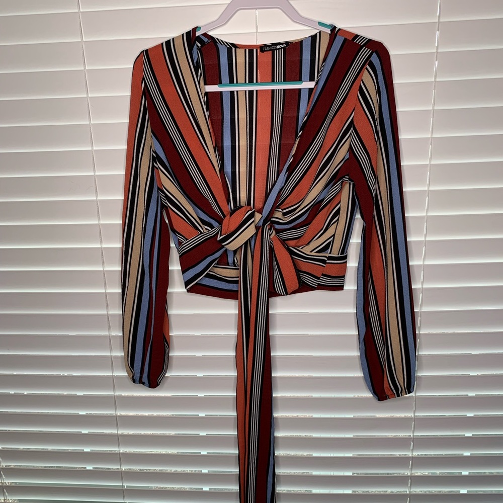 Striped Wrap Top - Picture 2 of 5